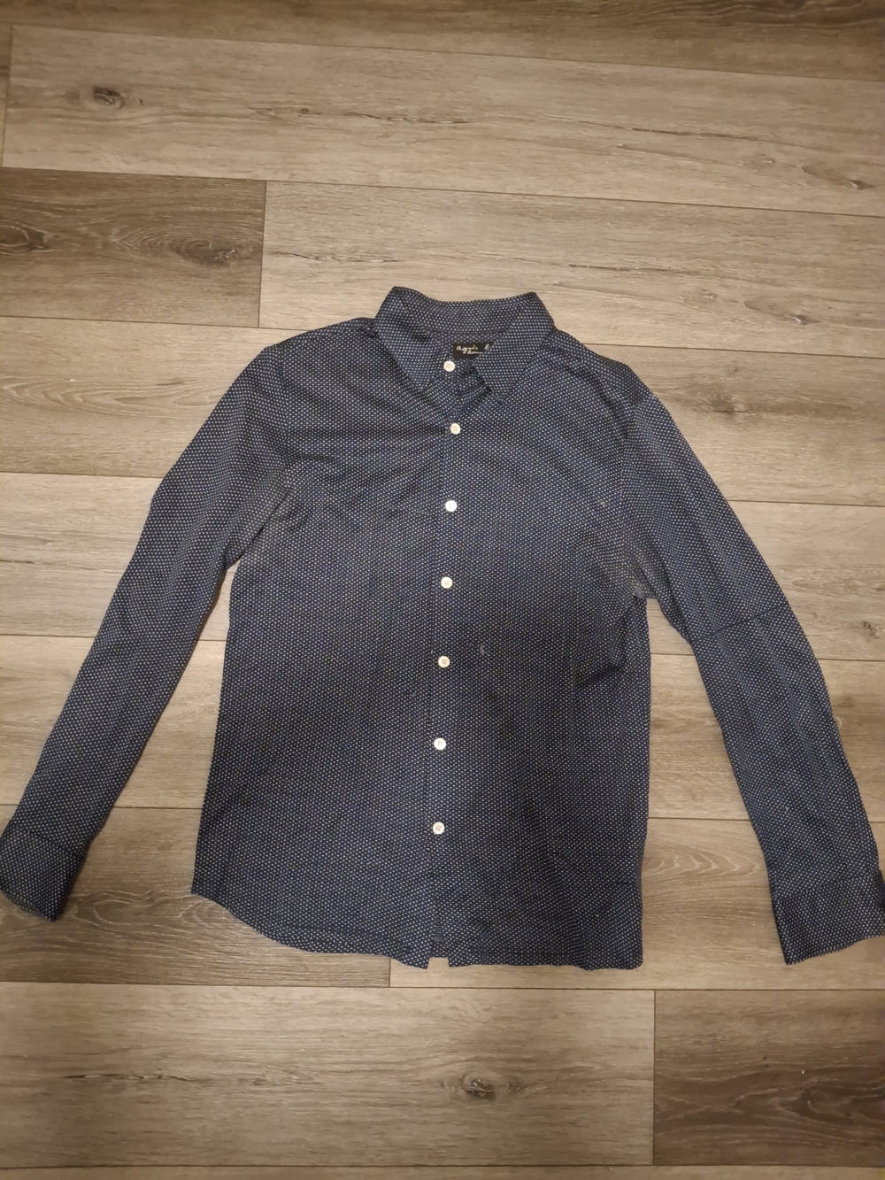 Agnes B. Navy Micro-Pattern Button-Down Shirt